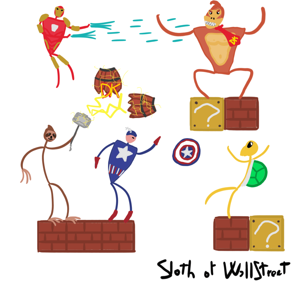 stickmen world stickman sloth of wallstreet nft fanart avengers iron man captain america thor donkey kong super mario bros movie kang