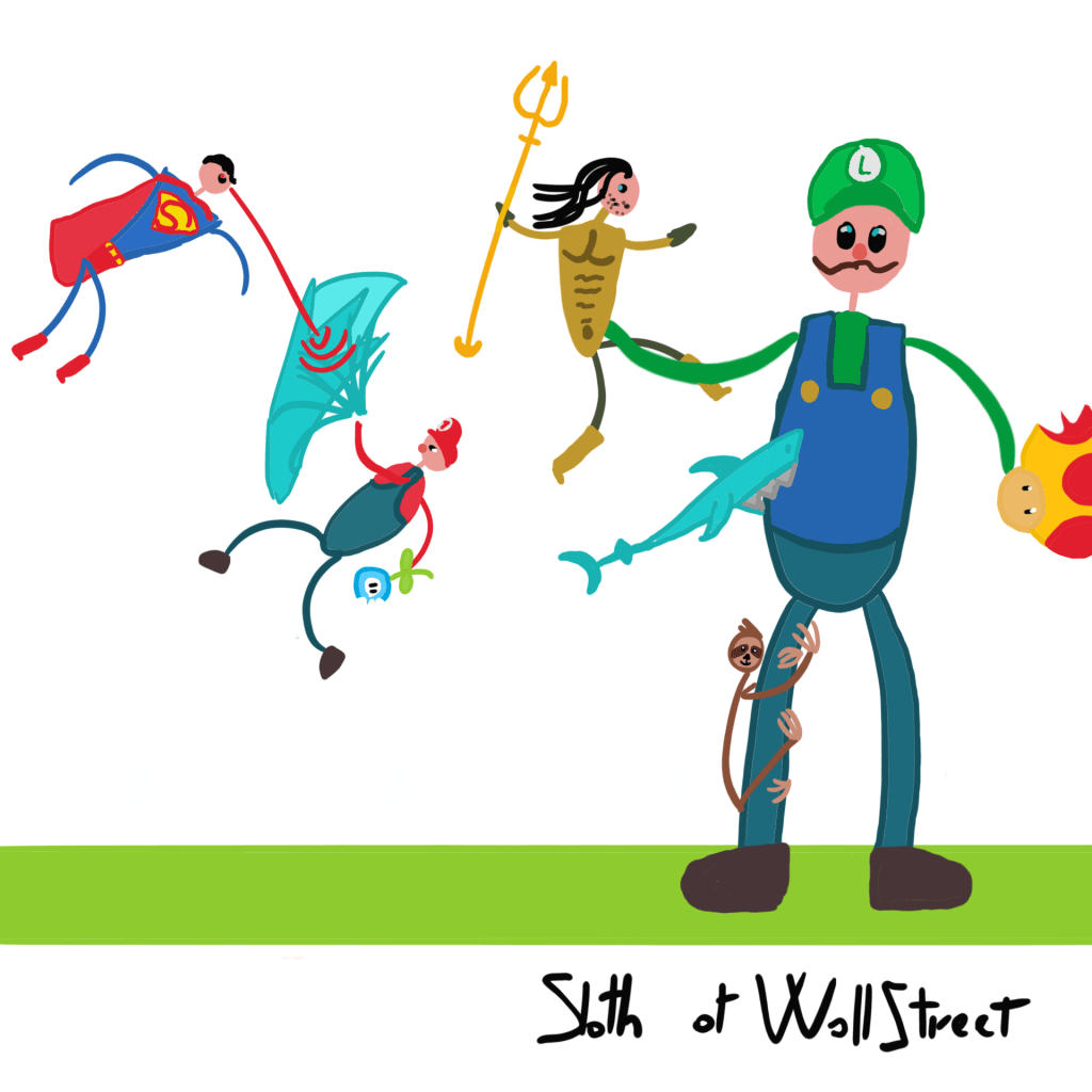 stickmen world stickman sloth of wallstreet nft fanart justice league aquaman superman super mario bros movie