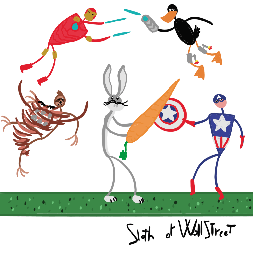 stickmen world stickman sloth of wallstreet nft fanart looney tunes avengers kang iron man captain america bugs bunny