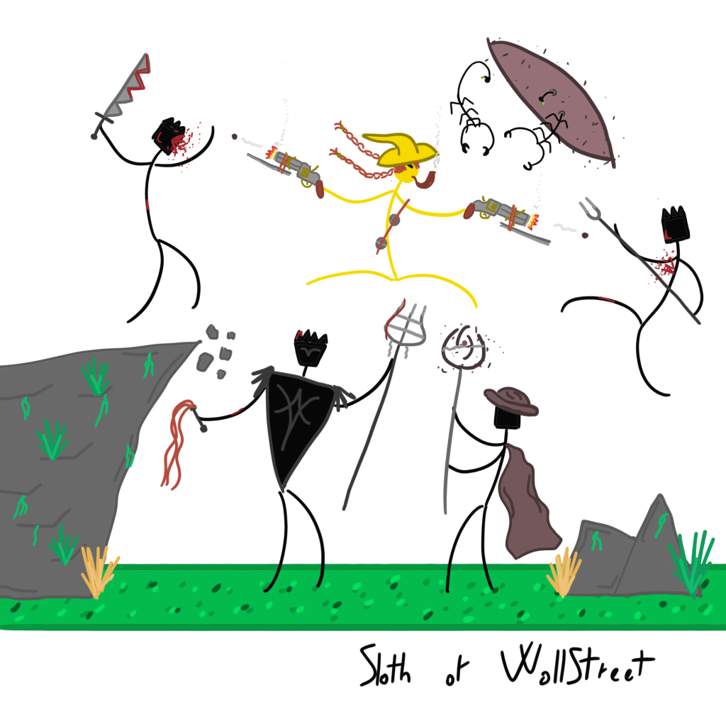 stickmen world stickman sloth of wallstreet nft fanart golden crosses neverbornes