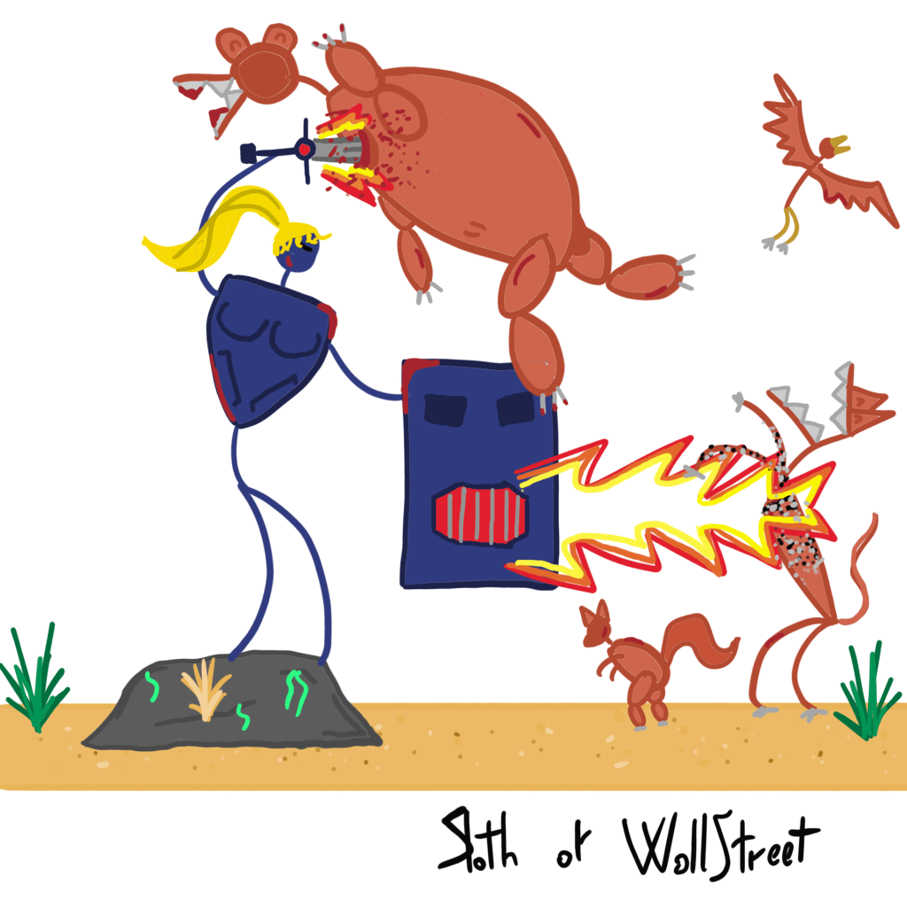 stickmen world stickman sloth of wallstreet nft fanart firebornes shapeshifters fire bear