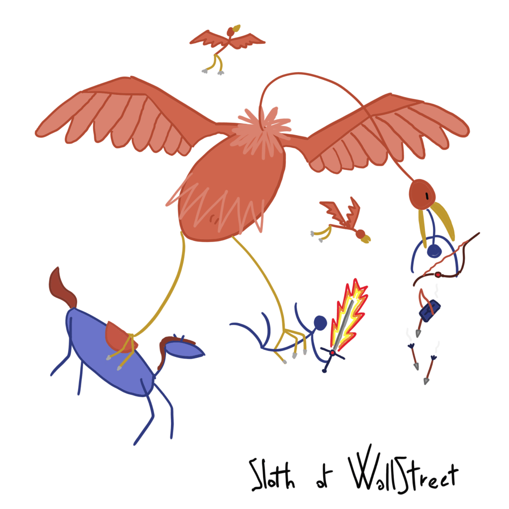 stickmen world stickman sloth of wallstreet nft fanart firebornes shapeshifters vulture bird horse