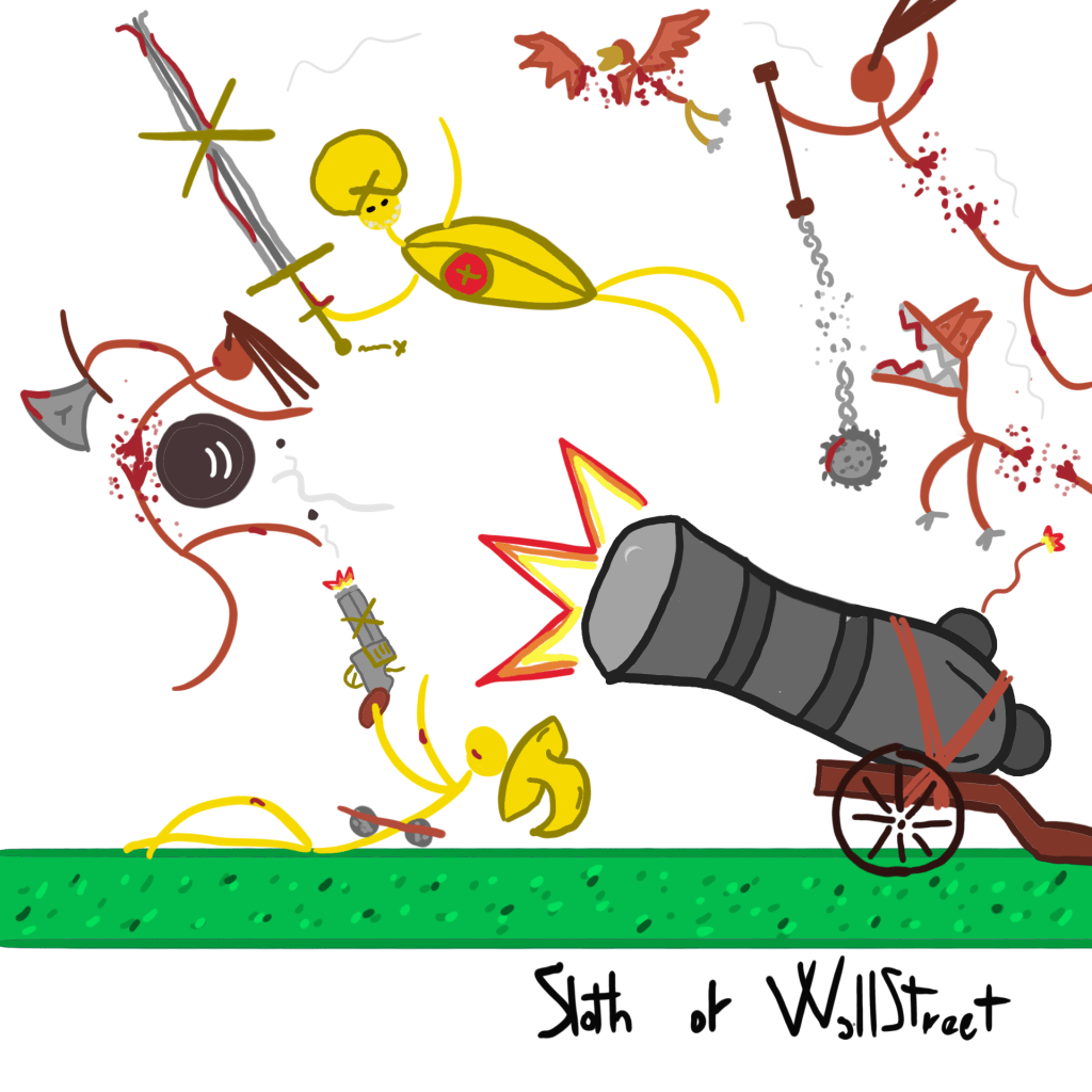 stickmen world stickman sloth of wallstreet nft fanart golden crosses shapeshifters cannon