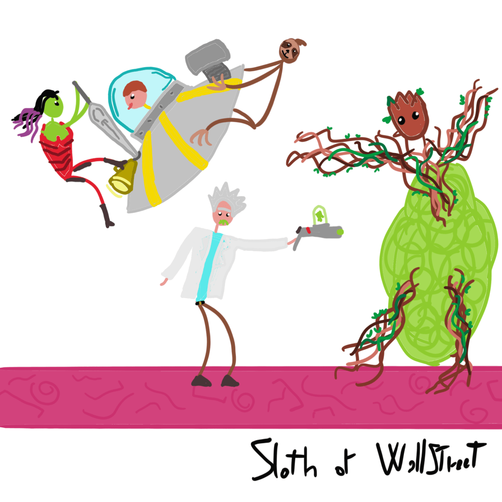 stickmen world stickman sloth of wallstreet nft fanart guardians of the galaxy vol. 3 gamora groot rick morty