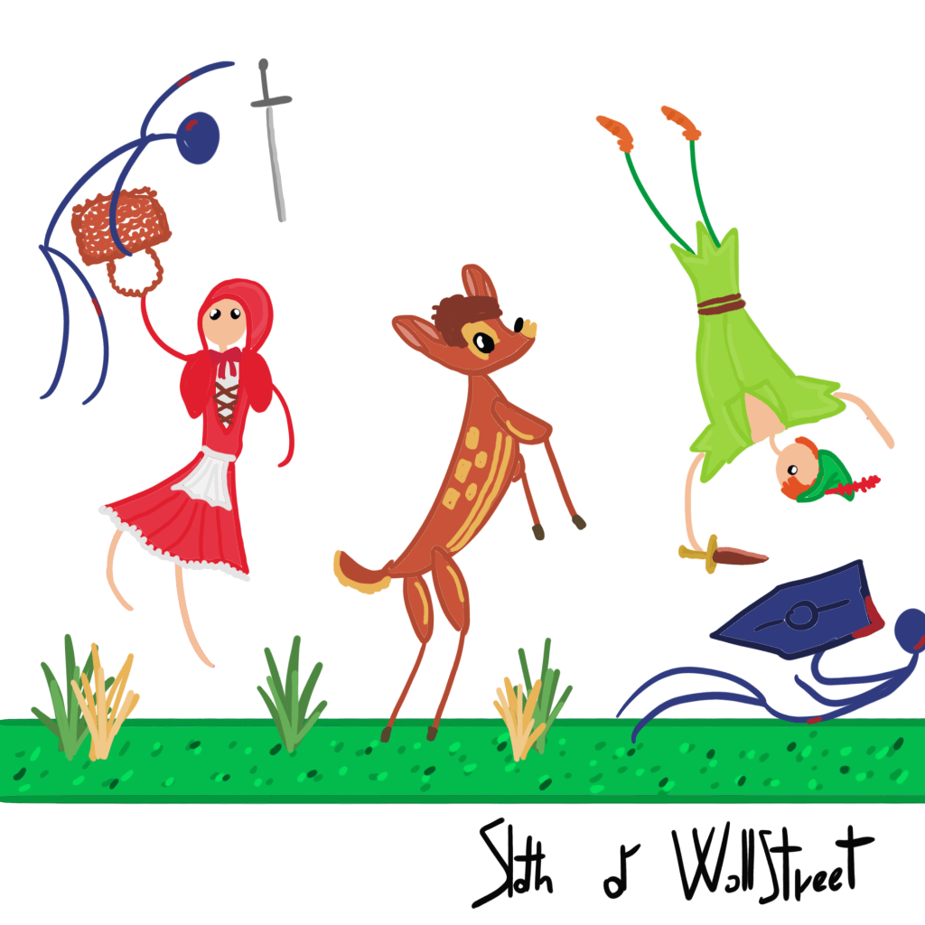 stickmen world stickman sloth of wallstreet nft fanart disney wendy peter pan bambi red hood