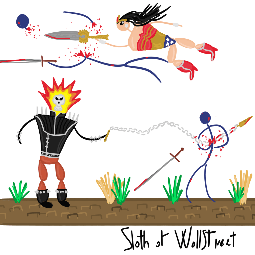 stickmen world stickman sloth of wallstreet nft fanart marvel dc wonder woman ghost rider