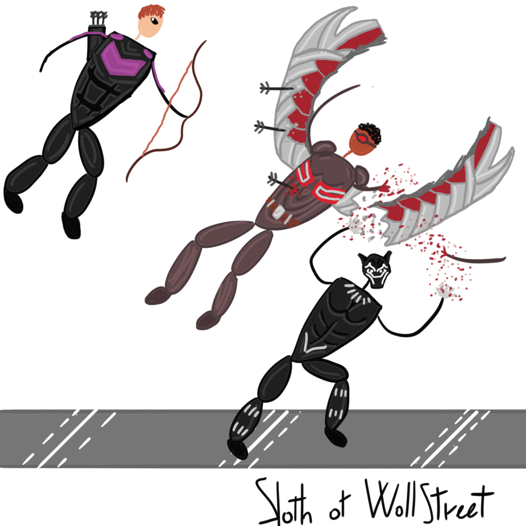 stickmen world stickman sloth of wallstreet nft fanart marvel mcu civil war hawkeye falcon black panther