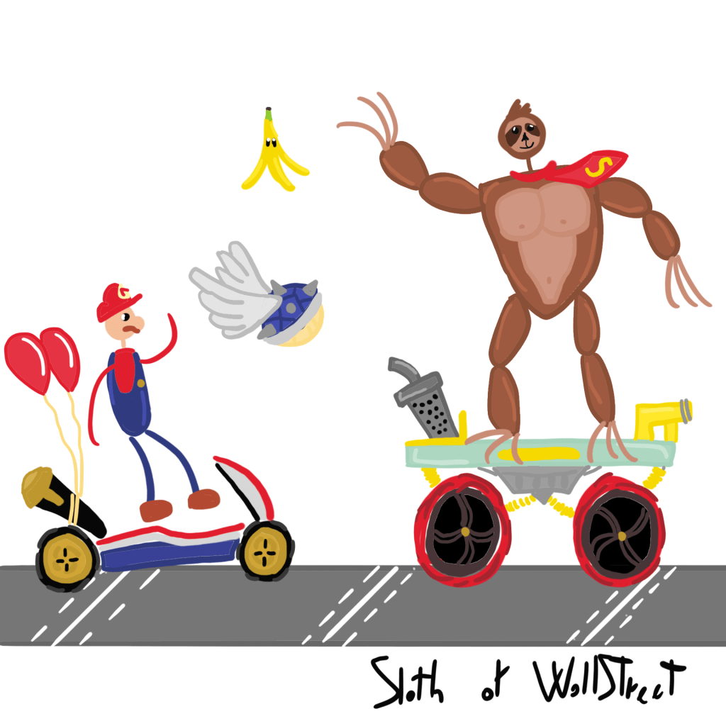 stickmen world stickman sloth of wallstreet nft fanart super mario bros movie donkey kong kart banana