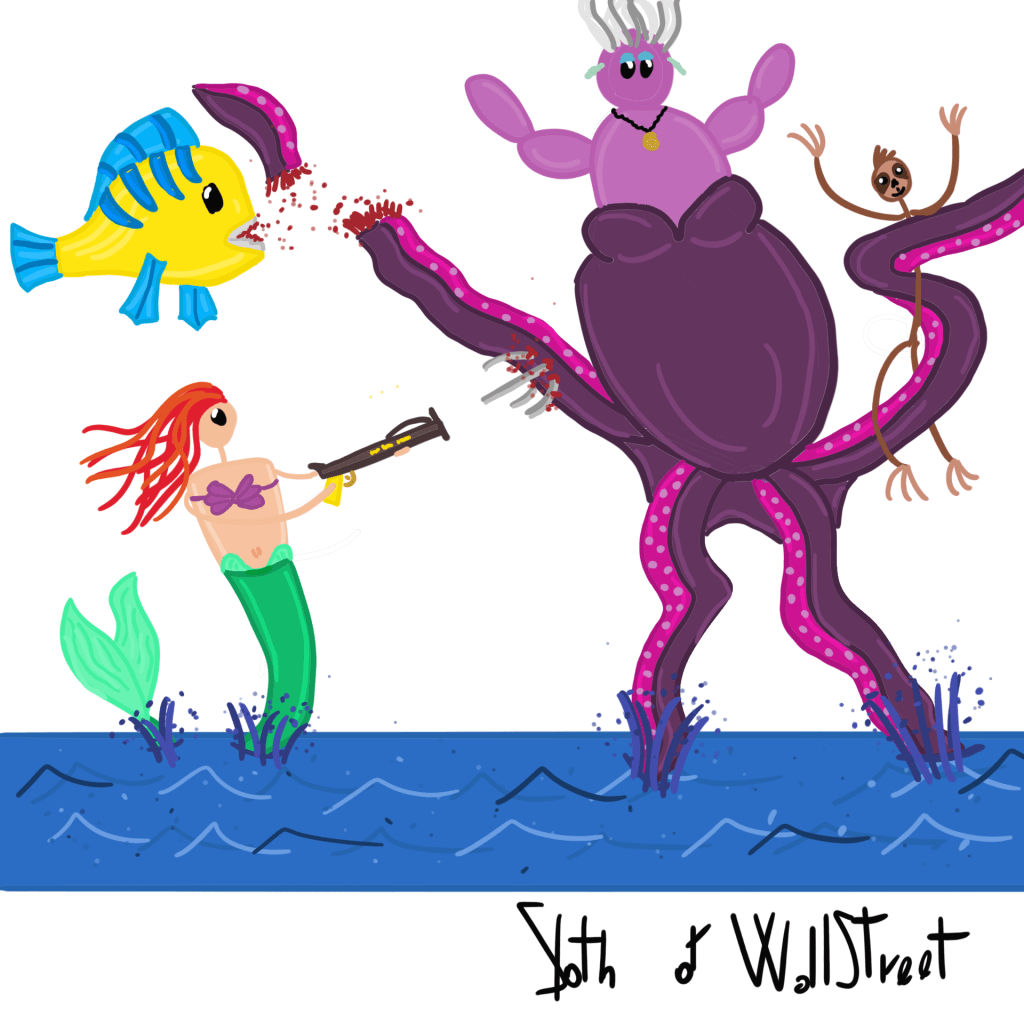 stickmen world stickman sloth of wallstreet nft fanart ursula ariel flounder little mermaid