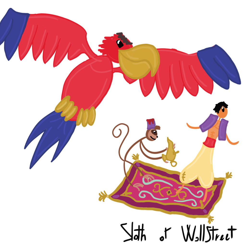 stickmen world stickman sloth of wallstreet nft fanart aladdin disney abu iago flying carpet
