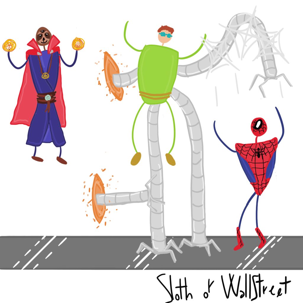stickmen world stickman sloth of wallstreet nft fanart marvel comics mcu spiderman doctor strange octopus no way home