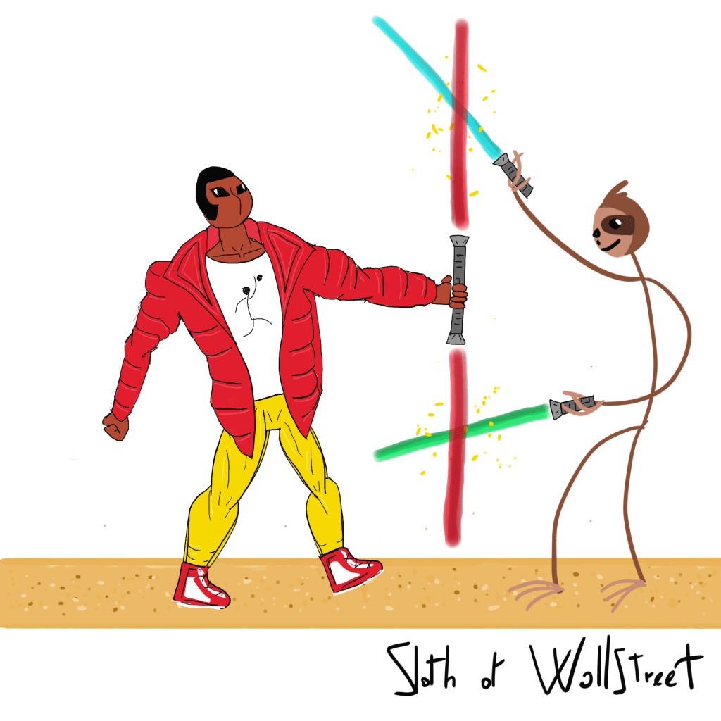 Stickman stickmen world sloth of wallstreet nft fanart digitalart drake light saber