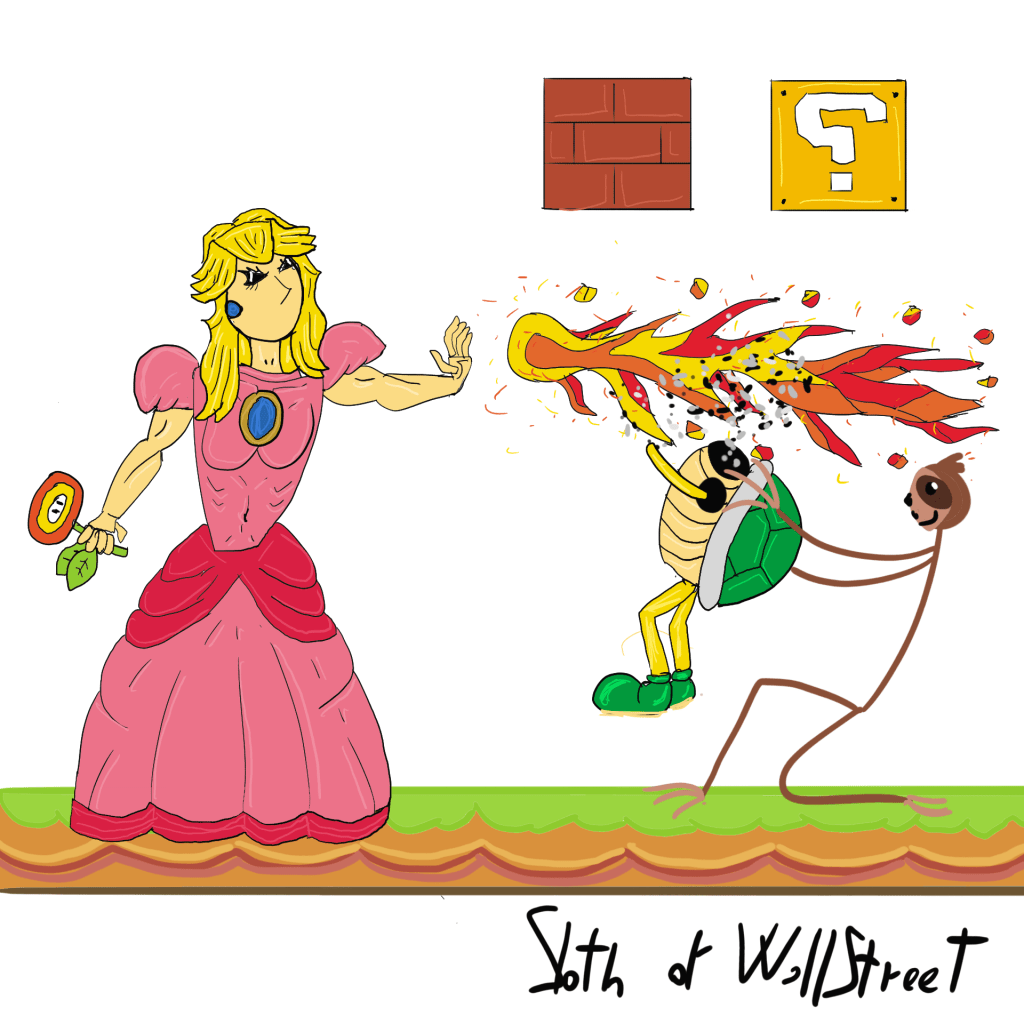 Stickman stickmen world sloth of wallstreet nft fanart digitalart super mario bros movie peach fire
