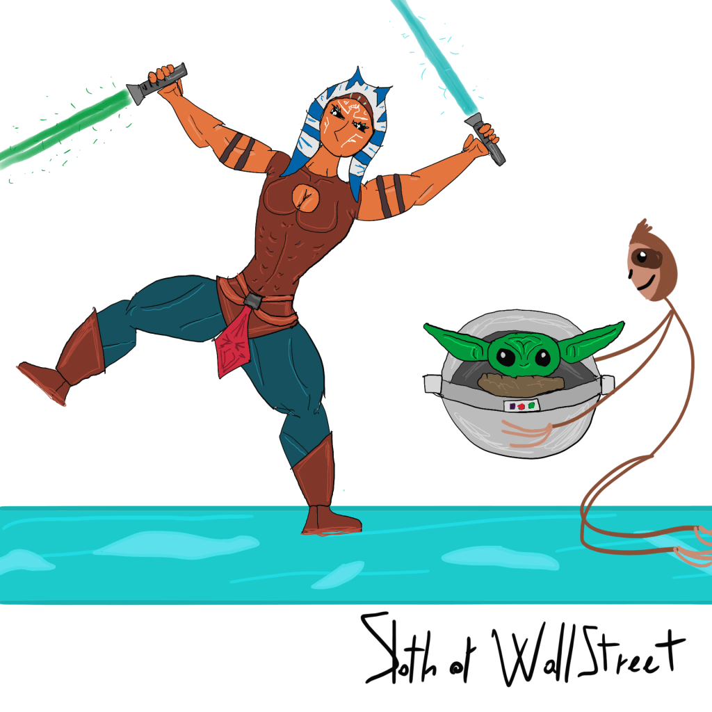 Stickman stickmen world sloth of wallstreet nft fanart digitalart ahsoka tano baby yoda netflix star wars serie