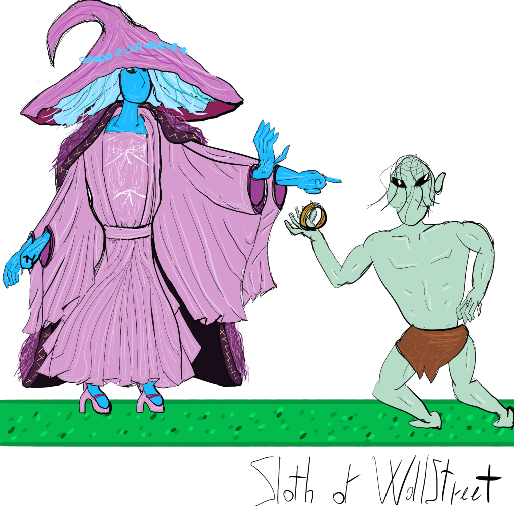 Stickman stickmen world sloth of wallstreet nft fanart digitalart ranni witch gollum ring
