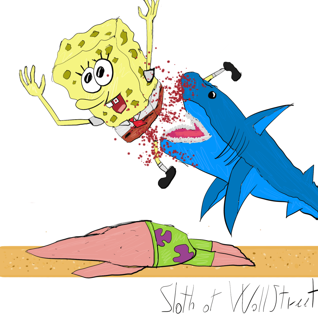 Stickman stickmen world sloth of wallstreet nft fanart digitalart spongebob shark