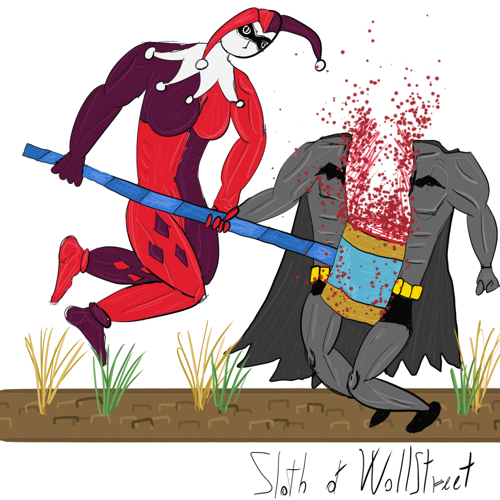 Stickman stickmen world sloth of wallstreet nft fanart digitalart harley quinn batman hammer