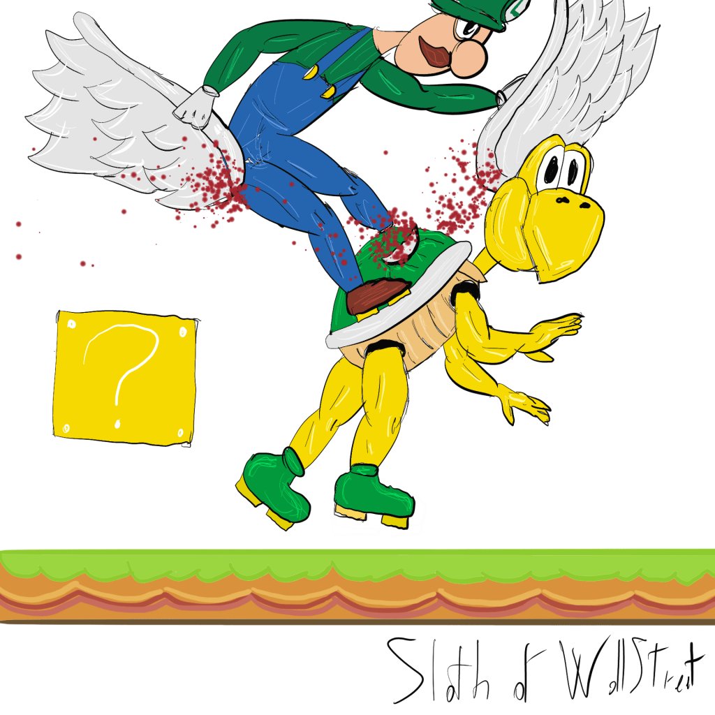Stickman stickmen world sloth of wallstreet nft fanart digitalart super mario luigi turtle flying wings