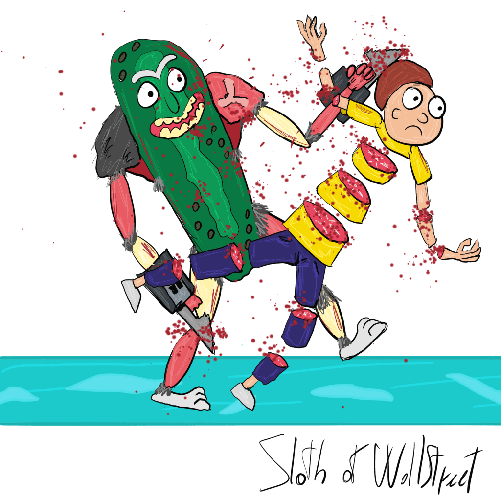 Stick man men world sloth wallstreet nft fanart digitalart meme rick morty pickle