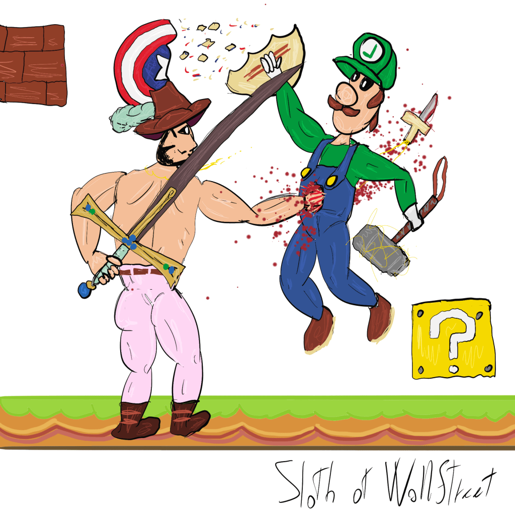 Stick man men world sloth wallstreet nft fanart digitalart meme one piece super mario bros luigi drakul mihawk