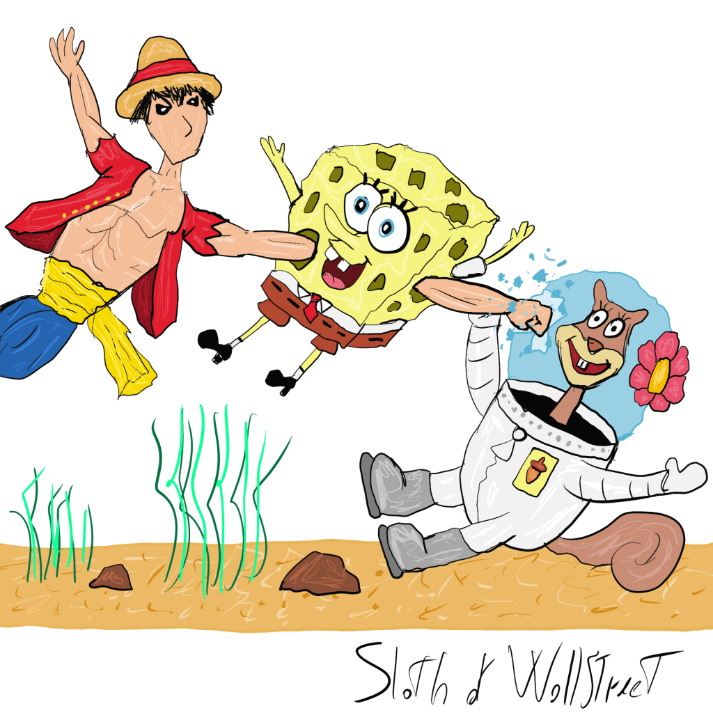 Stick man men world sloth wallstreet nft fanart digitalart meme one piece rufy monkey spongebob sandy cheeks