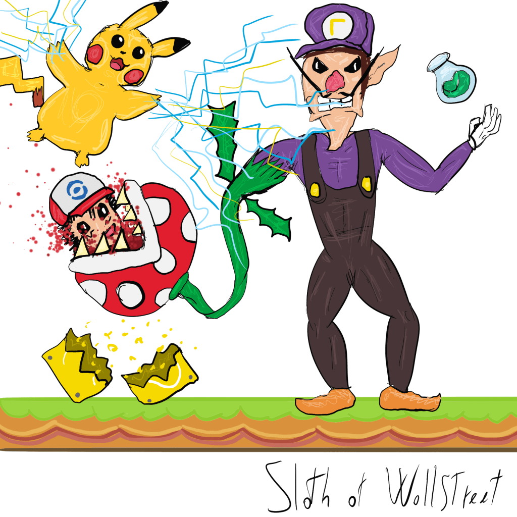 Stick man men world sloth wallstreet nft fanart digitalart meme waluigi plant super mario pikachu ash pokemon