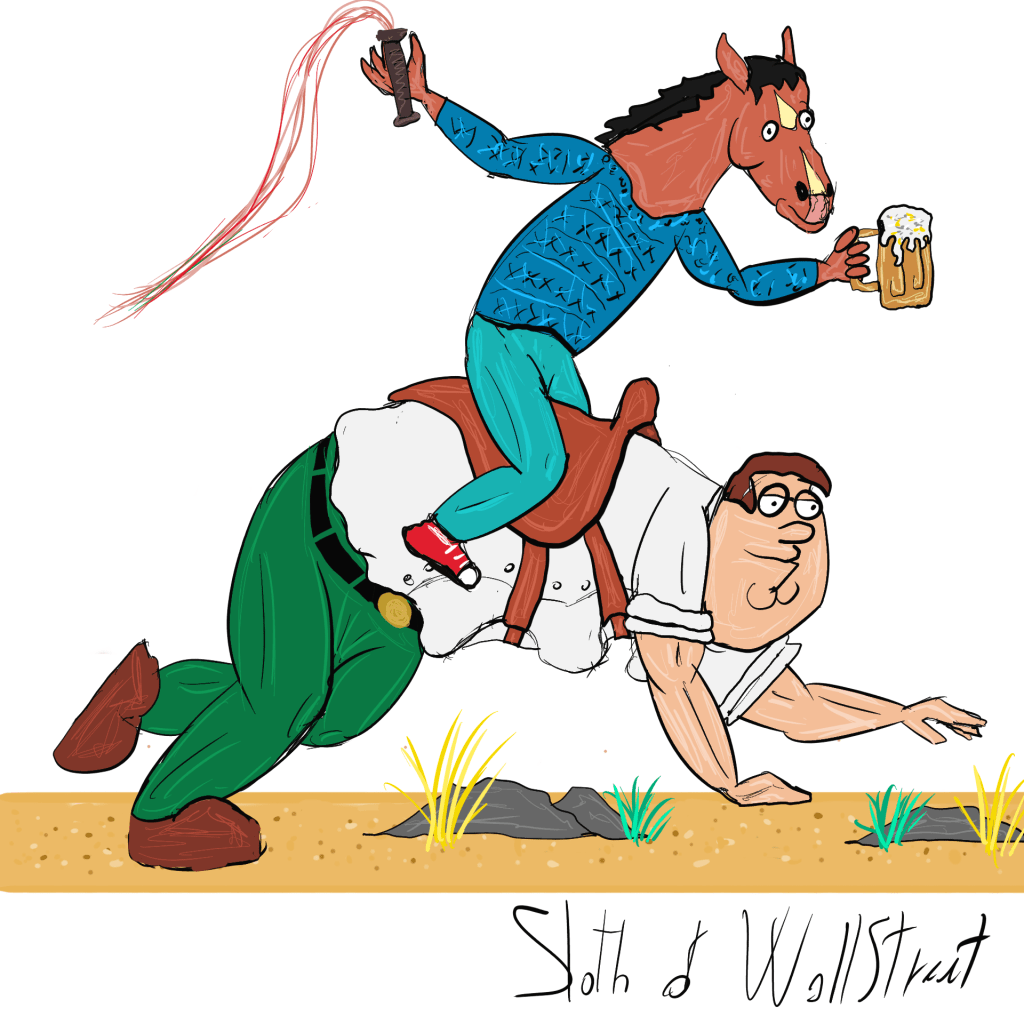 Stick man men world sloth wallstreet nft fanart digitalart meme peter griffin ride bojack horseman