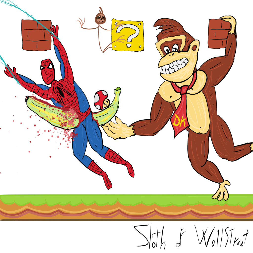 Stick man men world sloth wallstreet nft fanart digitalart meme donkey kong super mario bros marvel spiderman
