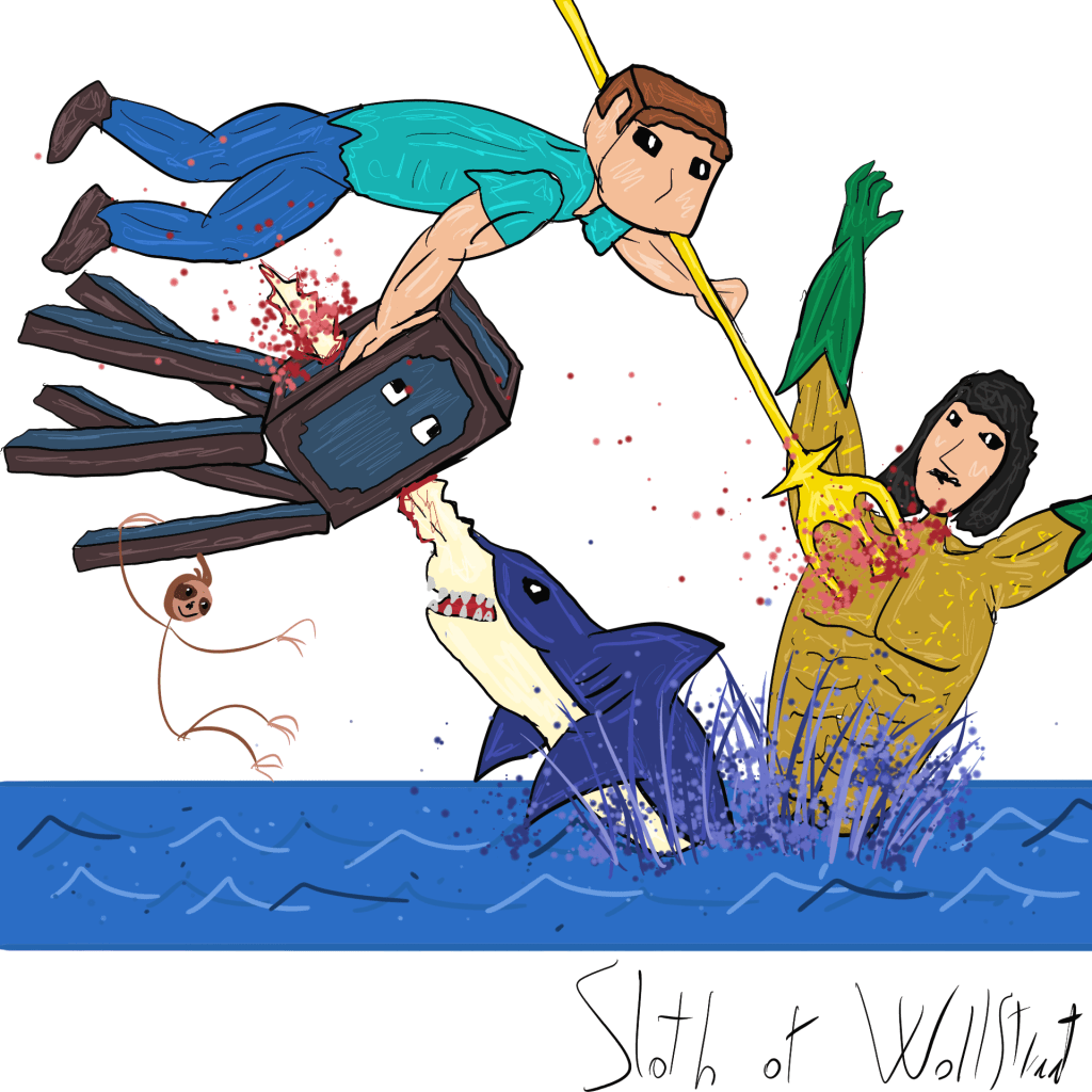 Stick man men world sloth wallstreet nft fanart digitalart meme minecraft squid aquaman trident